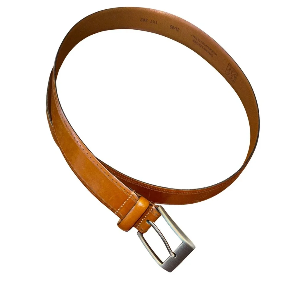 Mens Brown Genuine‎ Leather Belt 34 Waist Size Dress Casual Italian Made